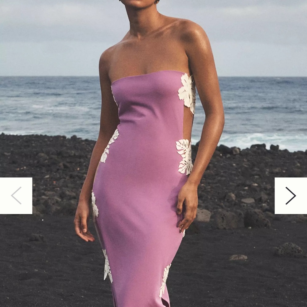 Pink/purple Maui stunning Strapless white flower cutout mesh Maria for anthro